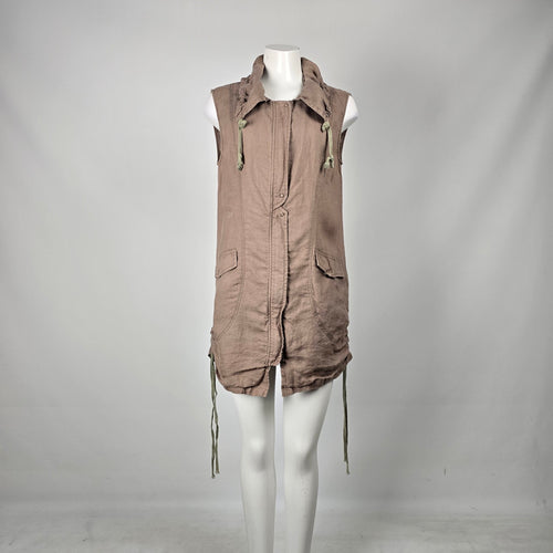 Miilla Brown Linen Sleeveless Utility Vest Tunic - Size L