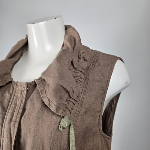 Miilla Brown Linen Sleeveless Utility Vest Tunic - Size L