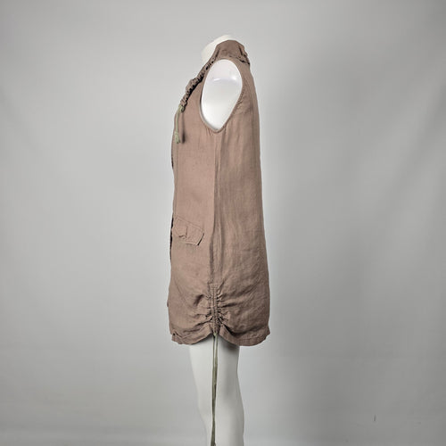 Miilla Brown Linen Sleeveless Utility Vest Tunic - Size L
