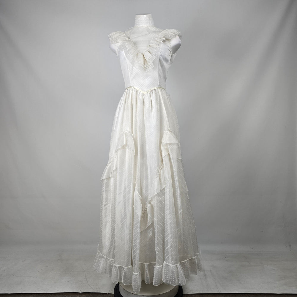 Vintage Ivory Swiss Dot Ruffle Prairie Maxi Dress - Size S