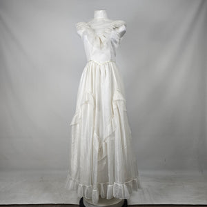 Vintage Ivory Swiss Dot Ruffle Prairie Maxi Dress - Size S