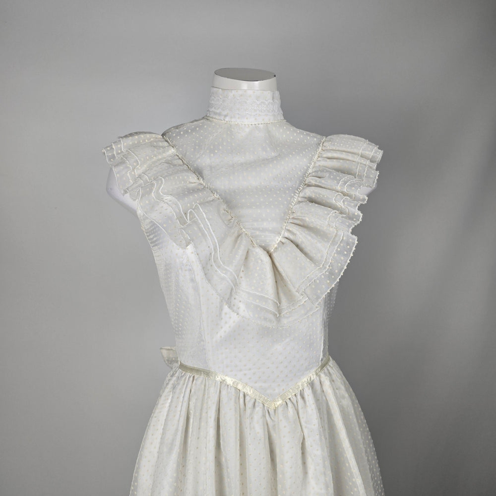 Vintage Ivory Swiss Dot Ruffle Prairie Maxi Dress - Size S