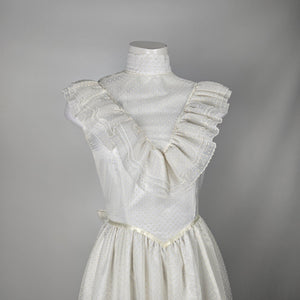 Vintage Ivory Swiss Dot Ruffle Prairie Maxi Dress - Size S