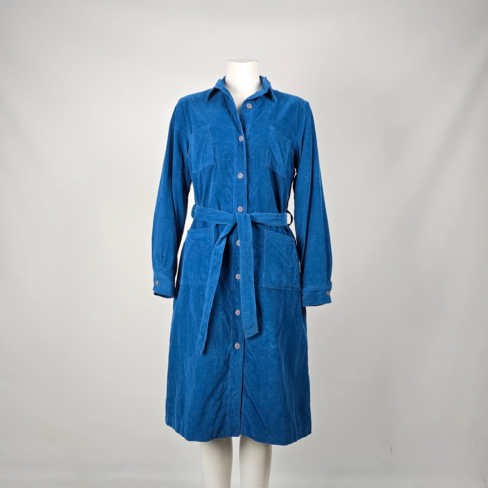 Vintage Galiano Blue Corduroy Belted Shirt Dress - Size 16