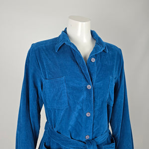 Vintage Galiano Blue Corduroy Belted Shirt Dress - Size 16