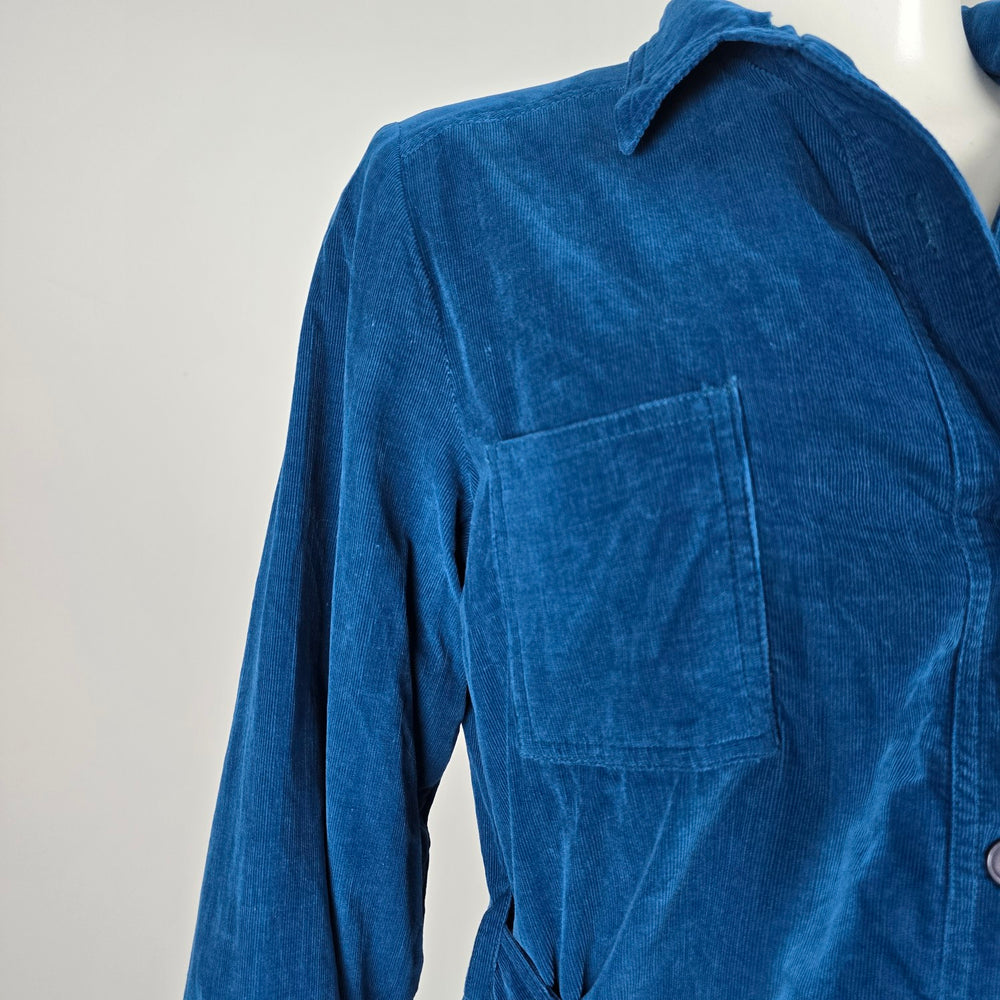 Vintage Galiano Blue Corduroy Belted Shirt Dress - Size 16