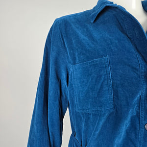 Vintage Galiano Blue Corduroy Belted Shirt Dress - Size 16