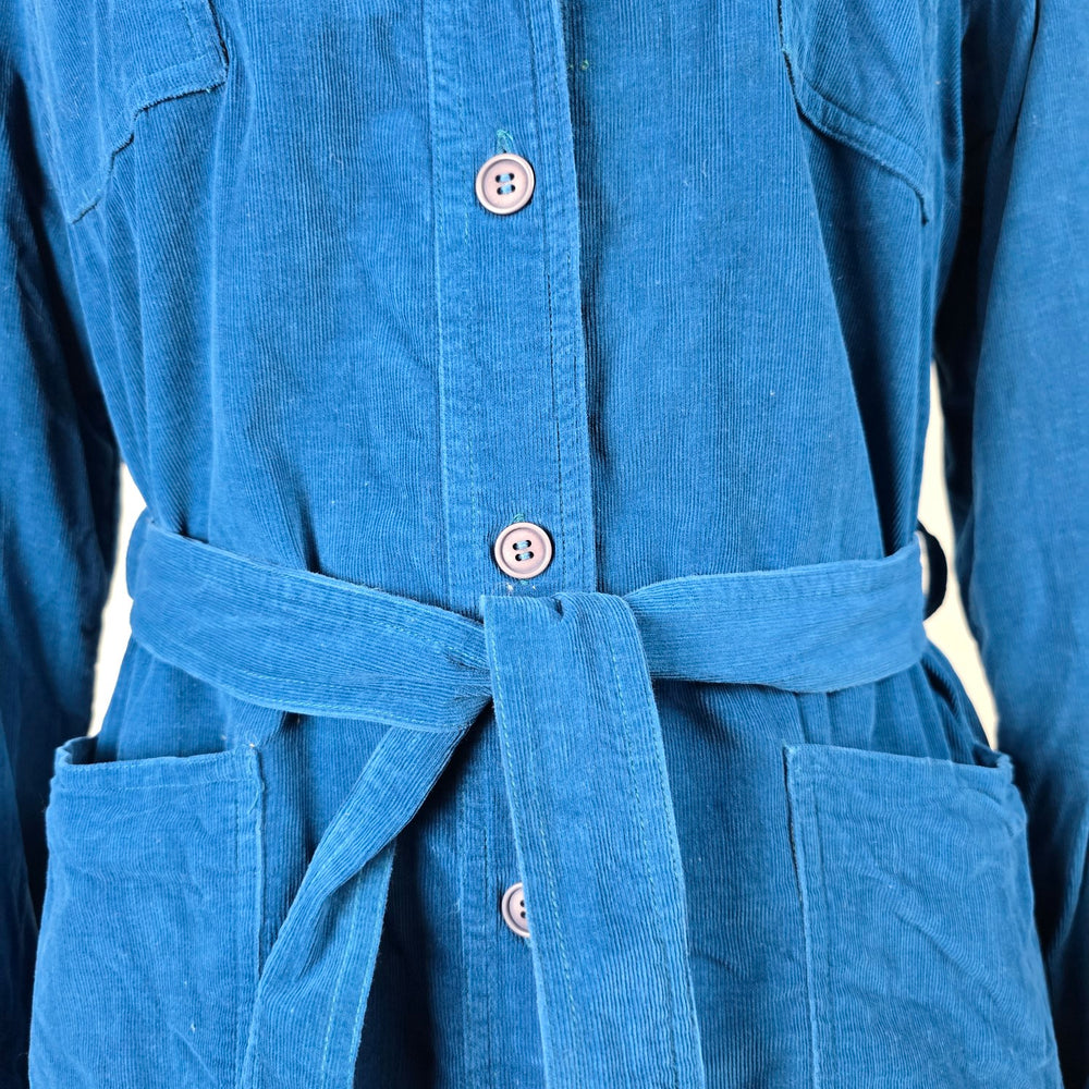 Vintage Galiano Blue Corduroy Belted Shirt Dress - Size 16
