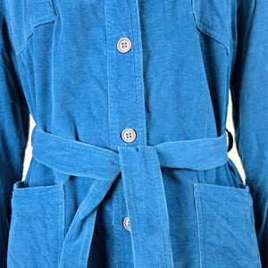Vintage Galiano Blue Corduroy Belted Shirt Dress - Size 16