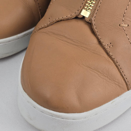 Vionic Elis Tan Leather Zip Front Sneakers Gold Zipper - Size 11