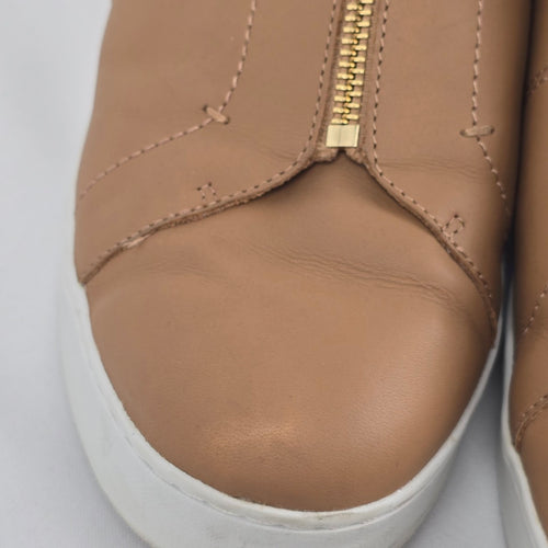 Vionic Elis Tan Leather Zip Front Sneakers Gold Zipper - Size 11