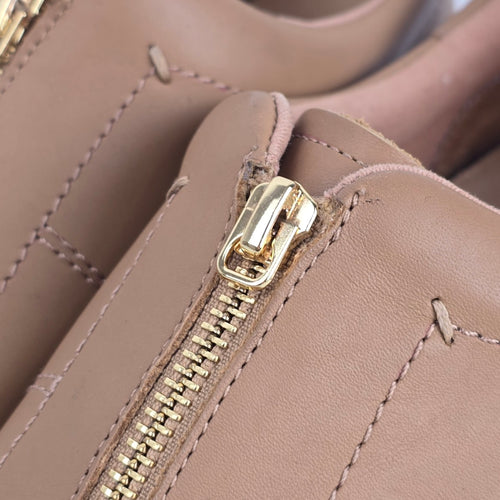 Vionic Elis Tan Leather Zip Front Sneakers Gold Zipper - Size 11