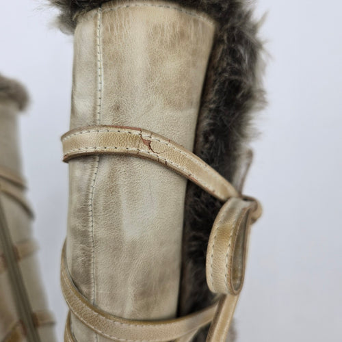 Miz Mooz Birdie Y2K Cream Leather Faux Fur Wedge Boots - Size 6