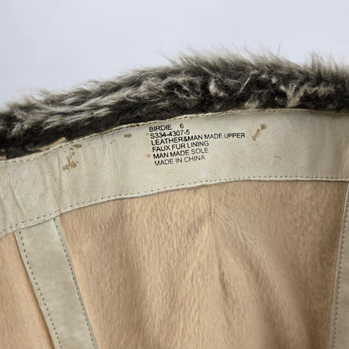 Miz Mooz Birdie Y2K Cream Leather Faux Fur Wedge Boots - Size 6