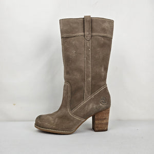 Timberland Earthkeepers Brown Suede Leather Mid-Calf Boots Block Heel - Size 8