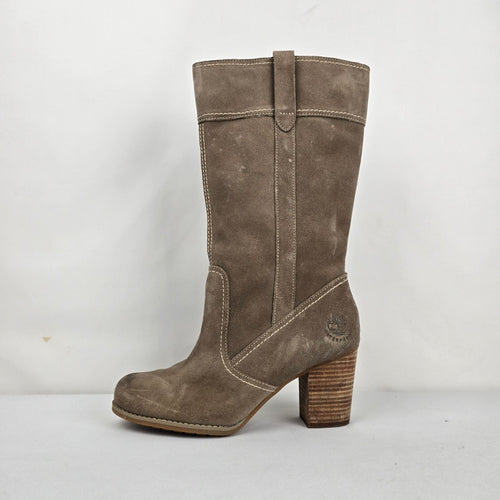 Timberland Earthkeepers Brown Suede Leather Mid-Calf Boots Block Heel - Size 8
