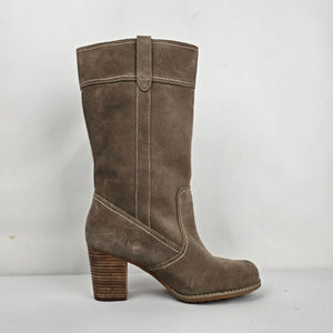 Timberland Earthkeepers Brown Suede Leather Mid-Calf Boots Block Heel - Size 8
