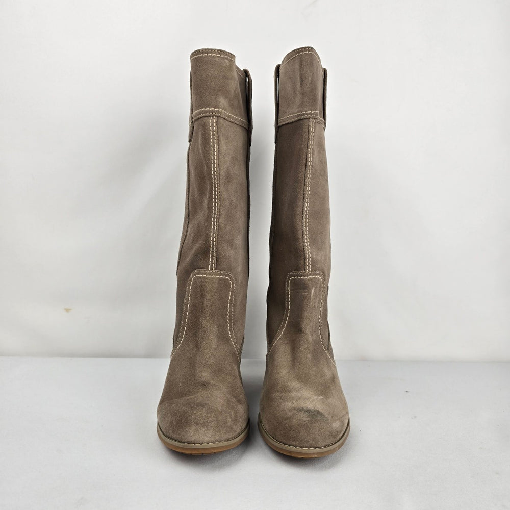 Timberland Earthkeepers Brown Suede Leather Mid-Calf Boots Block Heel - Size 8