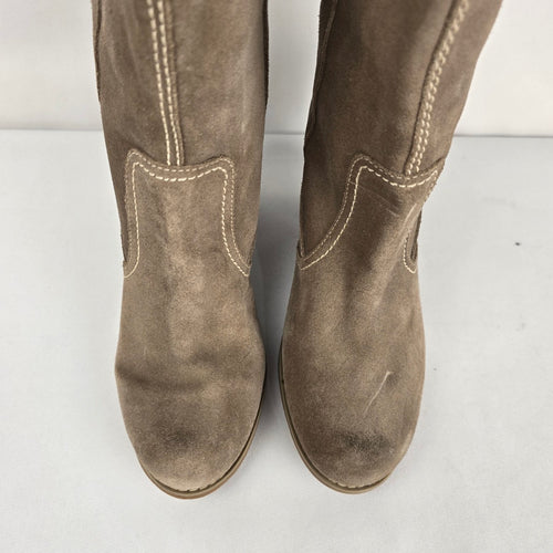 Timberland Earthkeepers Brown Suede Leather Mid-Calf Boots Block Heel - Size 8