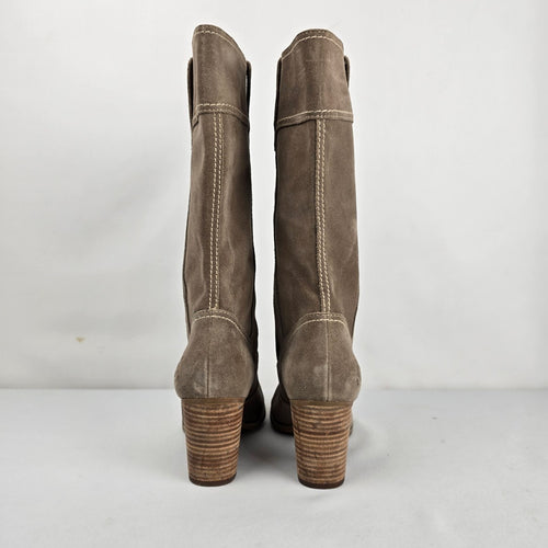 Timberland Earthkeepers Brown Suede Leather Mid-Calf Boots Block Heel - Size 8