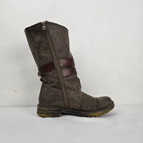 Blowfish Malibu Brown Distressed Leather Buckle Moto Boots - Size 8