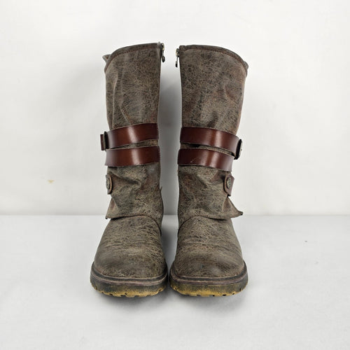 Blowfish Malibu Brown Distressed Leather Buckle Moto Boots - Size 8