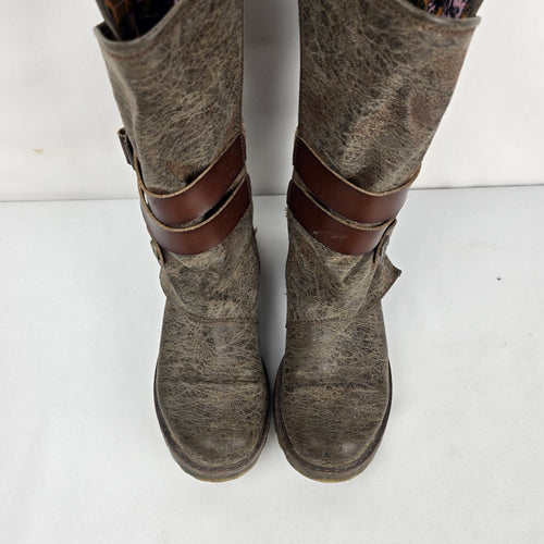 Blowfish Malibu Brown Distressed Leather Buckle Moto Boots - Size 8