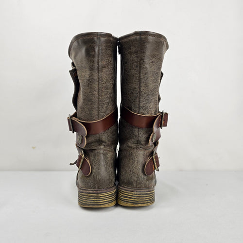 Blowfish Malibu Brown Distressed Leather Buckle Moto Boots - Size 8