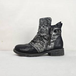 Remonte Black Leather Metallic Cut-out Ankle Boots Side Zip - Size 7.5