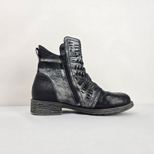 Remonte Black Leather Metallic Cut-out Ankle Boots Side Zip - Size 7.5