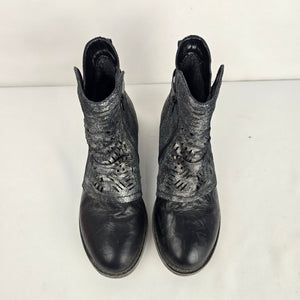 Remonte Black Leather Metallic Cut-out Ankle Boots Side Zip - Size 7.5