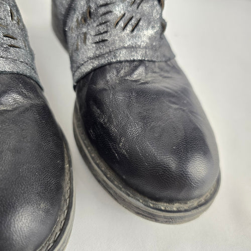 Remonte Black Leather Metallic Cut-out Ankle Boots Side Zip - Size 7.5