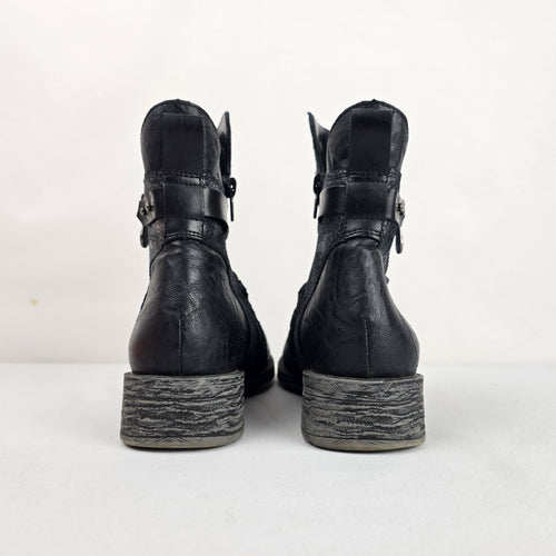 Remonte Black Leather Metallic Cut-out Ankle Boots Side Zip - Size 7.5
