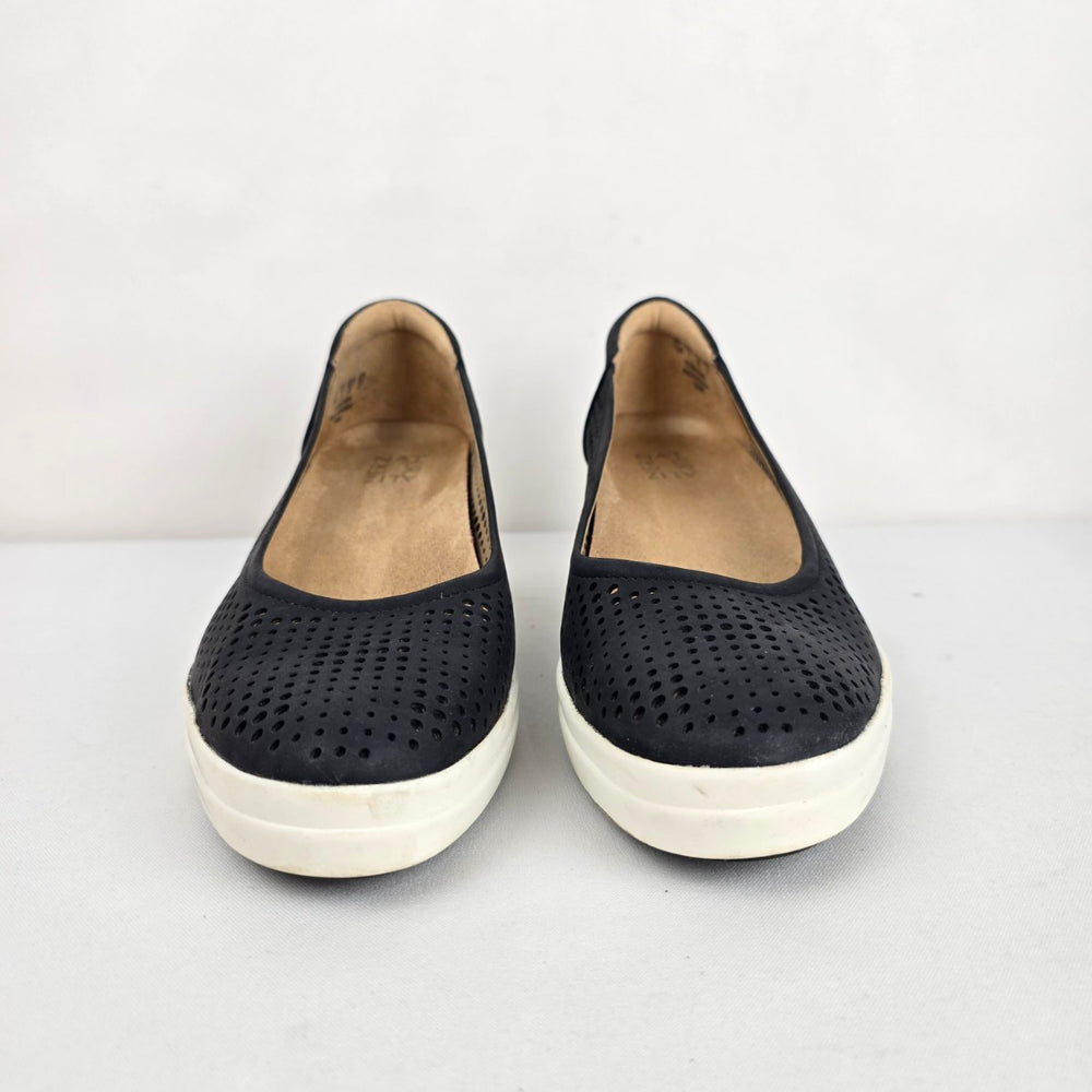 Naturalizer Women's Black Perforated Wedge Flats Slip-On Shoes - Size 10