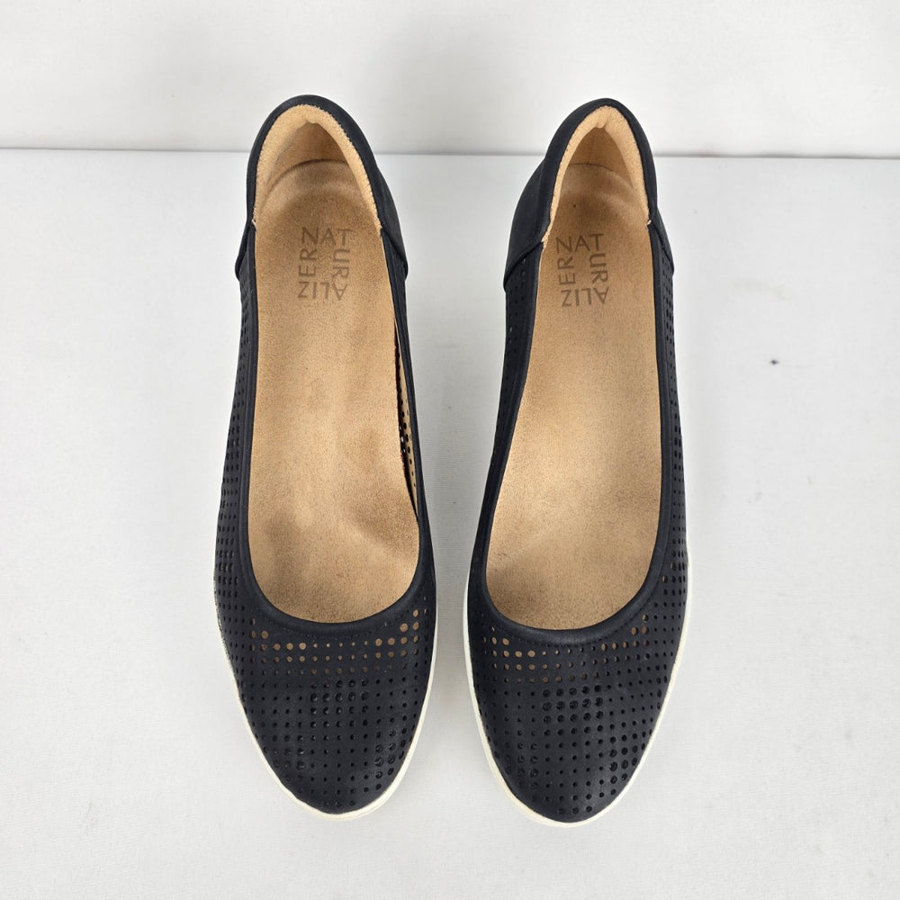 Naturalizer Women's Black Perforated Wedge Flats Slip-On Shoes - Size 10