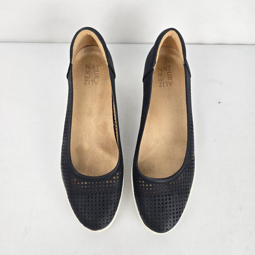 Naturalizer Women's Black Perforated Wedge Flats Slip-On Shoes - Size 10