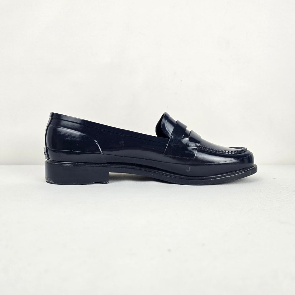 Hunter Original Waterproof Rubber Penny Loafer Navy Blue Gloss - Size 9