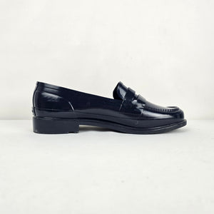 Hunter Original Waterproof Rubber Penny Loafer Navy Blue Gloss - Size 9