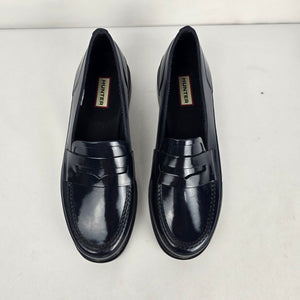 Hunter Original Waterproof Rubber Penny Loafer Navy Blue Gloss - Size 9