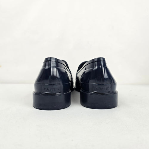Hunter Original Waterproof Rubber Penny Loafer Navy Blue Gloss - Size 9