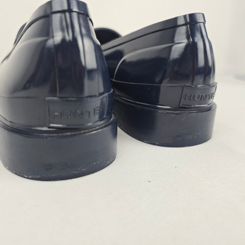 Hunter Original Waterproof Rubber Penny Loafer Navy Blue Gloss - Size 9