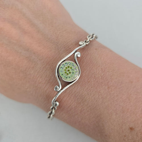 925 Sterling Silver Interchangeable Crystal Snap Charm Bracelet with 4 Inserts