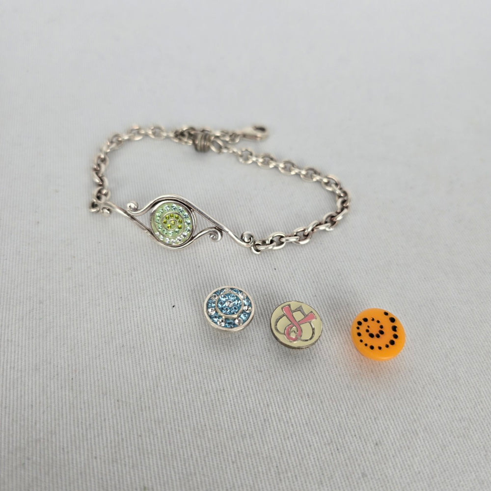 925 Sterling Silver Interchangeable Crystal Snap Charm Bracelet with 4 Inserts