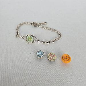 925 Sterling Silver Interchangeable Crystal Snap Charm Bracelet with 4 Inserts