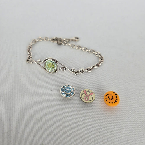 925 Sterling Silver Interchangeable Crystal Snap Charm Bracelet with 4 Inserts