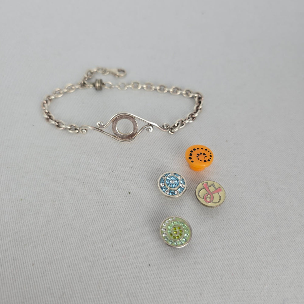 925 Sterling Silver Interchangeable Crystal Snap Charm Bracelet with 4 Inserts