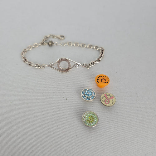 925 Sterling Silver Interchangeable Crystal Snap Charm Bracelet with 4 Inserts