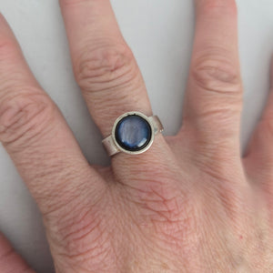 Sterling Silver Blue Iridescent Natural Stone Statement Ring - Size 8.5