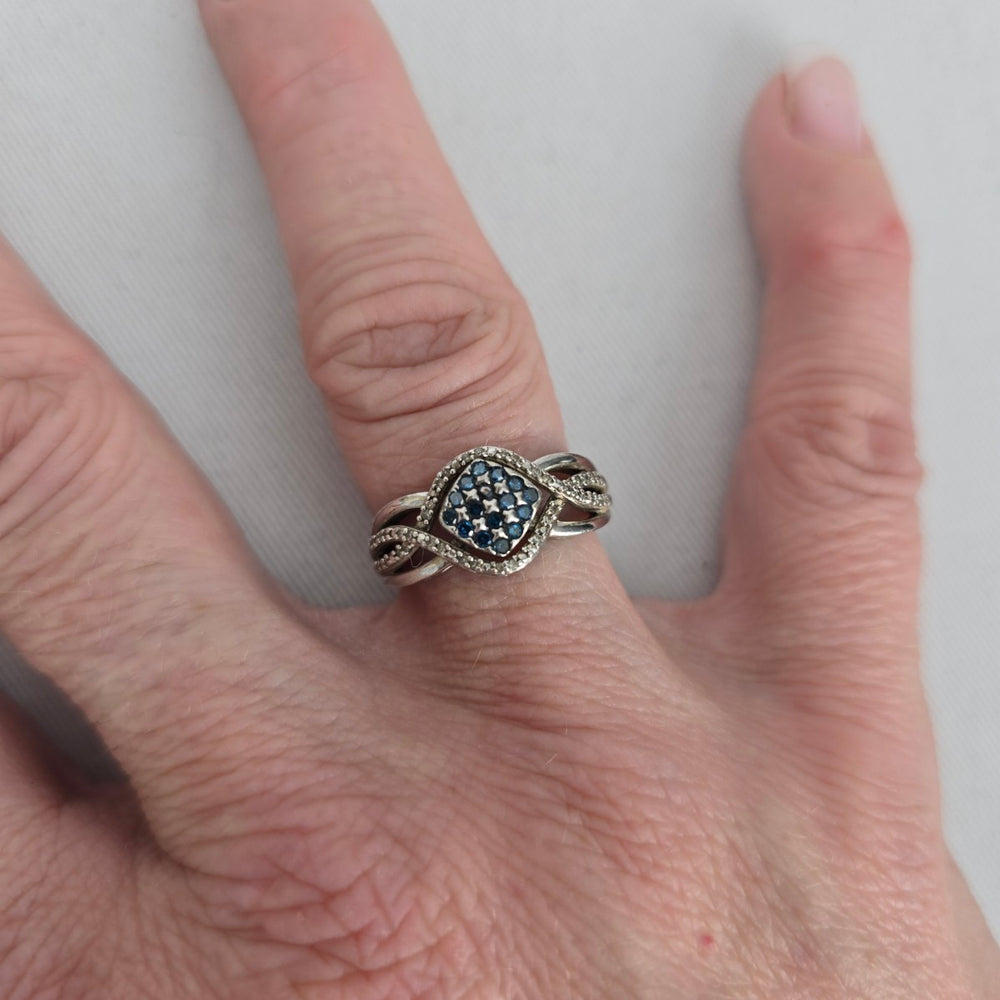 Sterling Silver Gemstone & CZ Accent Cluster Ring — Infinity Split Shank Size 7