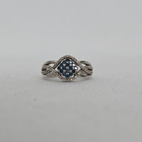 Sterling Silver Sapphire & Diamond Accent Cluster Ring — Infinity Split Shank Size 7